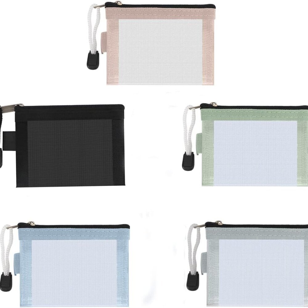 Mini Zipper Mesh Bags 5 Pack, 3" x 4.3" Nylon Small Zipper Mesh Pouch Key Holder